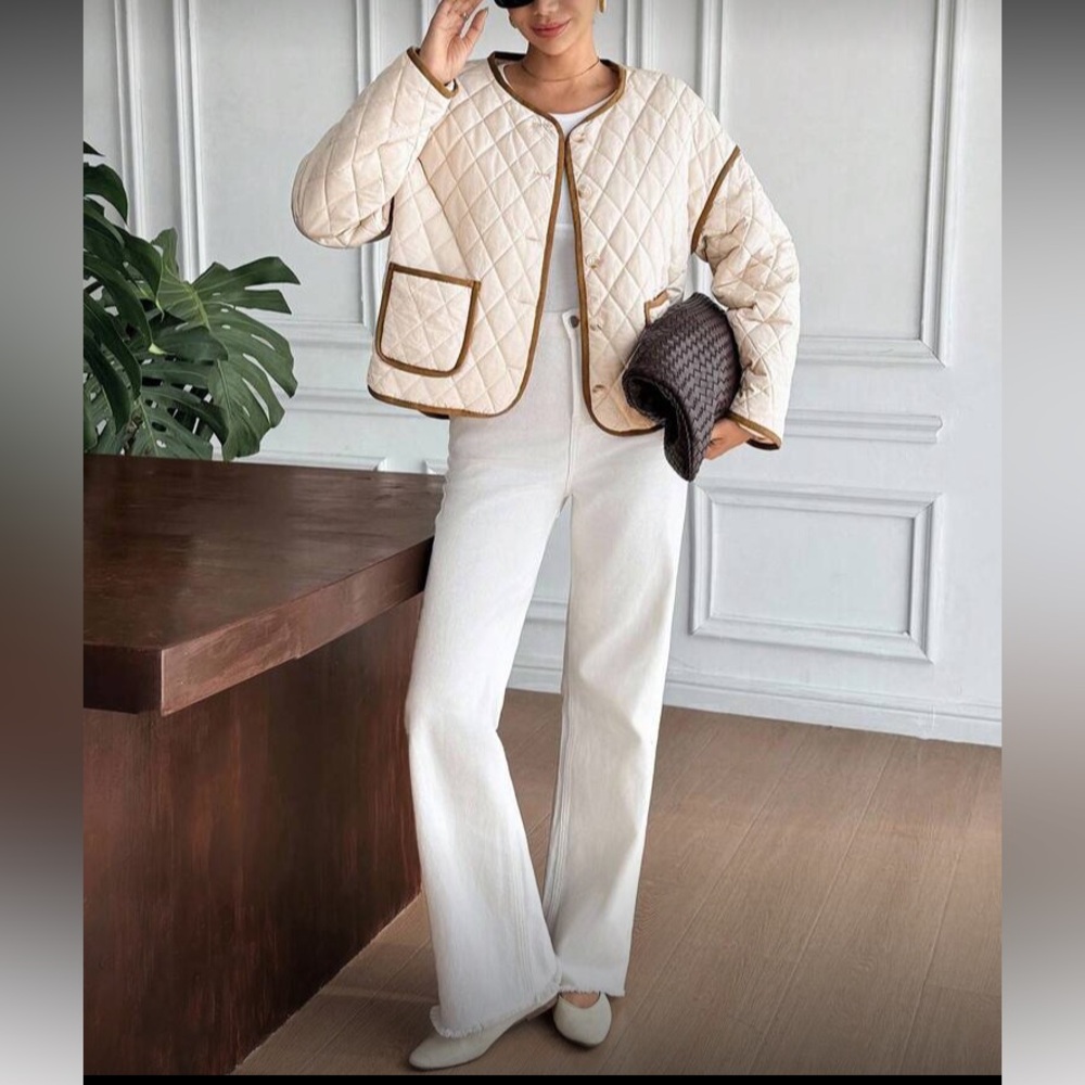 Women's Cream Quilted Jacket - Picture 8 of 8